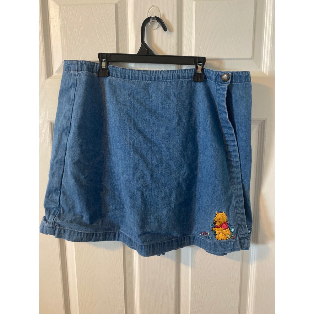 Vintage Disney Store Winnie the Pooh Denim Skort Blue Embroidered XL
